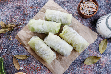 Homemade Cabbage rolls with meat, rice and vegetables.