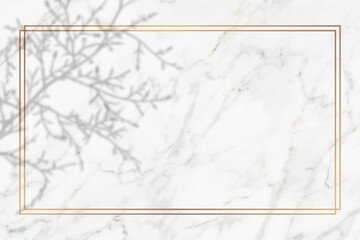 Rectangle Gold Frame With Floral Shadow White Marble Background Vector