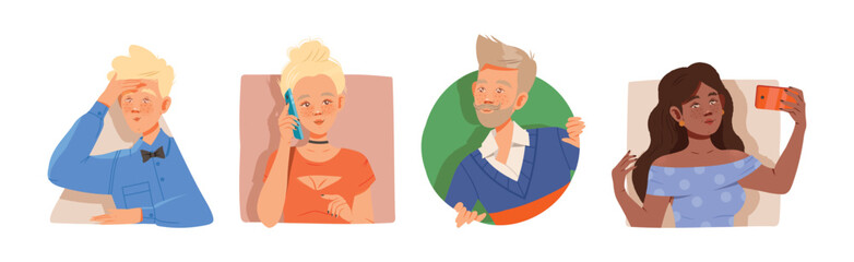 People Characters Looking Out of Window of Geometrical Shape Vector Set