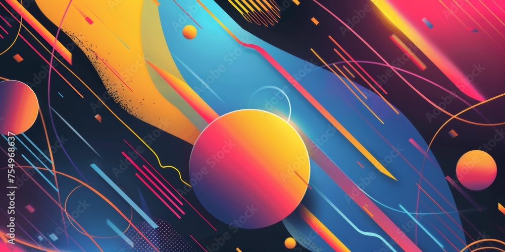 Poster a colorful space background with a yellow planet in the middle - stock background.