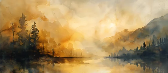 Fotobehang Wander in Wonder Watercolor Artistry with Soft Textures and Gentle Washes Echoing JMW Turner © Sittichok
