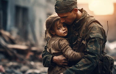 A man is hugging a little girl