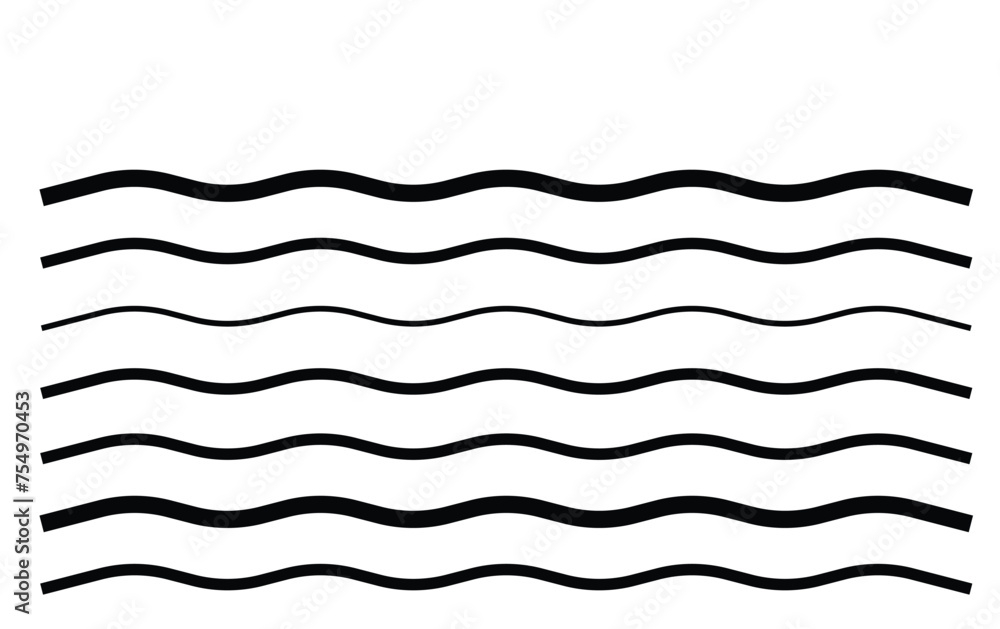 Poster wave line icon template color editable. black underlines, smooth end squiggly horizontal curvy squig