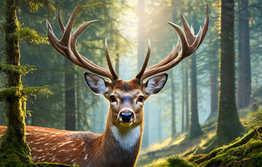 close up facial shot of a deer in the woods - Powered by Adobe