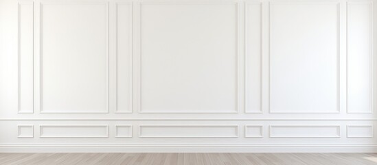 An empty room featuring white walls and wood floors, showcasing a simple and minimalistic interior design. The white walls contrast with the warm tones of the wooden floors, - obrazy, fototapety, plakaty