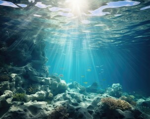 underwater oceanic reefs under clear blue skies