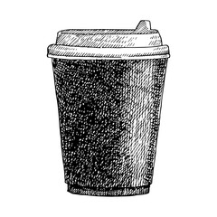 Coffee to go cup, hand drawn sketch, vector illustration  - 754972821