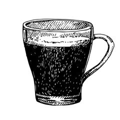 Cup of black coffee, hand drawn sketch, vector illustration 