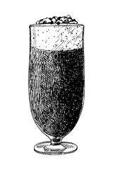 Glass with Irish Coffee, hand drawn sketch, vector illustration  - 754972830
