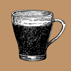 Cup of black coffee, hand drawn sketch, vector illustration  - 754972831
