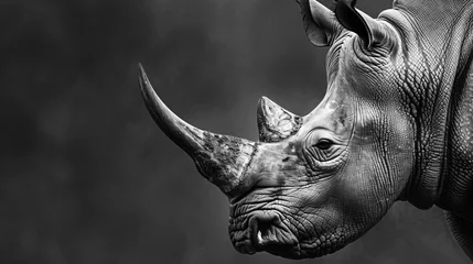 Fotobehang Highly alerted rhinoceros monochrome portrait © Soomro