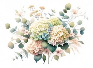 Watercolor illustration of Limelight Hydrangea flowers