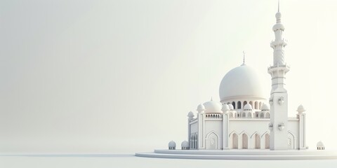 Miniature white mosque with 1 pillar and empty space, design for Islamic themed poster banner decoration card