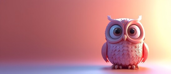 Cute Pink Owl with Gradient Background - High Detail 3D Rendering