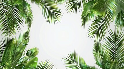 Fototapeta na wymiar Isolated tropical leaves on transparent background. Modern illustration with coconut palm foliage for summer banner template.
