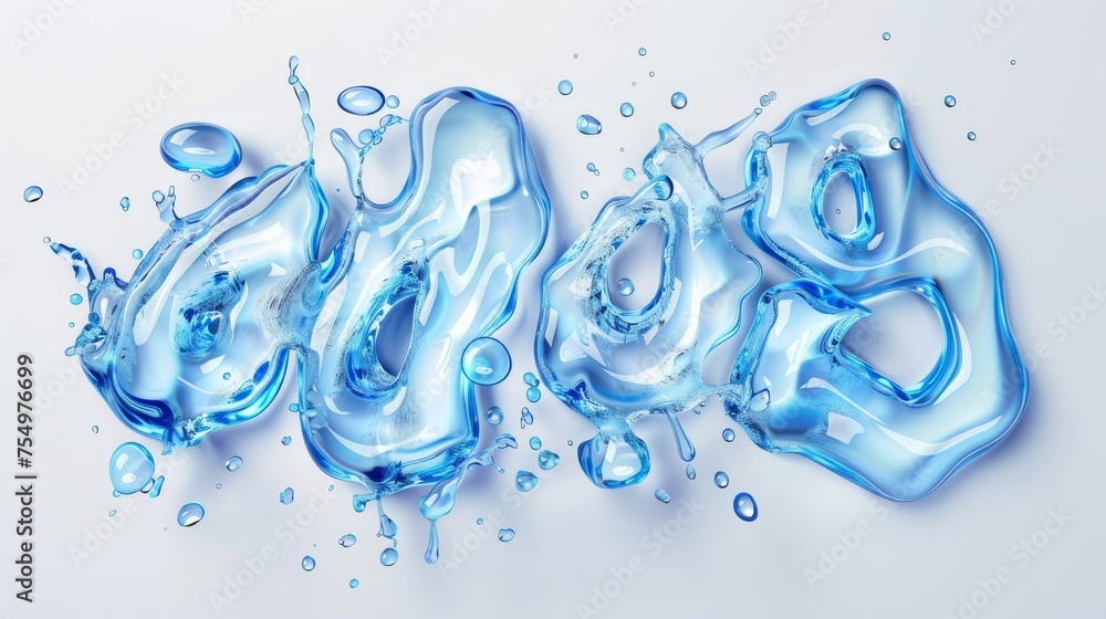 Poster the water text is in modern form with splash results. it is in 3d bubble font with aqua droplets as 