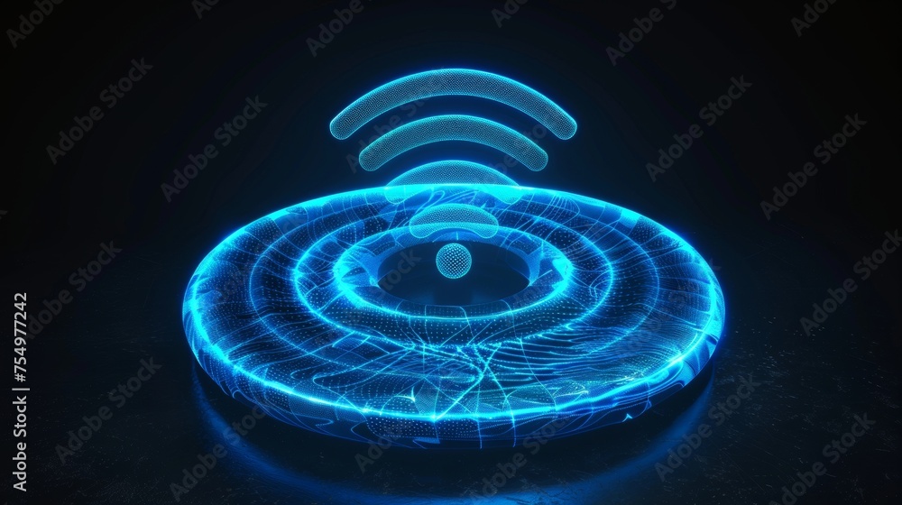 Poster the digital sign features a 3d wifi wave effect. it displays an abstract radar sensor sound signal. 