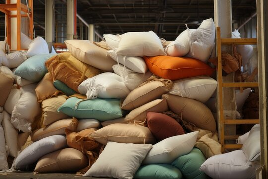 Tidy Pillows layout stock. Fabric cover shop. Generate Ai