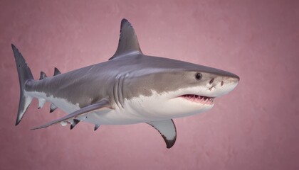 Naklejka premium a close up of a shark with it's mouth open and it's mouth wide open in front of a pink background.