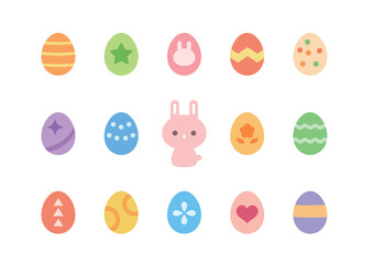カラフルなイースターエッグのイラスト素材セット　シンプル　かわいい