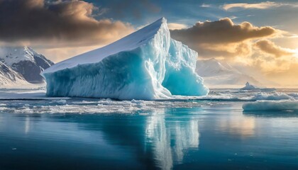 Iceberg en el mar, bloque de hielo de un iceberg flotando en el mar - obrazy, fototapety, plakaty