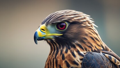  a close up of a bird of prey with a red - eyed bird of prey in it's beak.