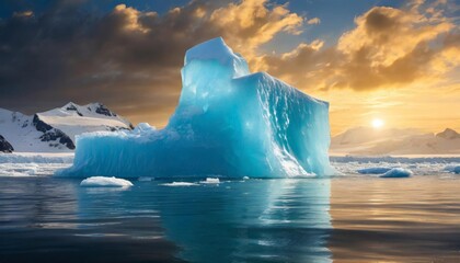 Iceberg en el mar, bloque de hielo de un iceberg flotando en el mar - obrazy, fototapety, plakaty