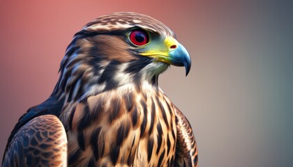  a close up of a bird of prey with a red - eyed bird of prey in it's beak.