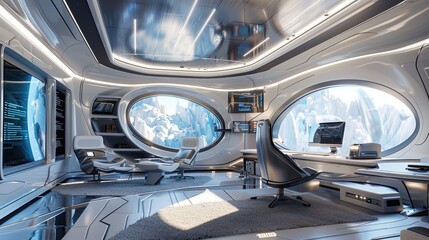 Mockup of a 3d futuristic design office, interior design