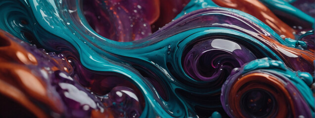 Lively color flow with vivid cerulean, vermilion, and amethyst hues. - obrazy, fototapety, plakaty