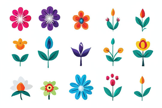 Set of floral elements. Romantic flower collection with flowers, twigs, leaves, herbs and berries. Vector design. Vector flowers. Flowers Icon set. Various flower icon illustrations collection. 