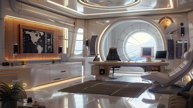 Mockup of a 3d futuristic design office, interior design