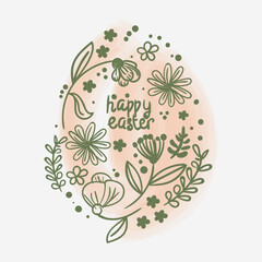 Easter eggs doodle style. Calligraphic hand drawn flowers in form of Easter egg, isolated on white background.