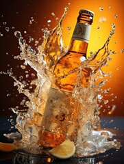 Beer bottle with splashes