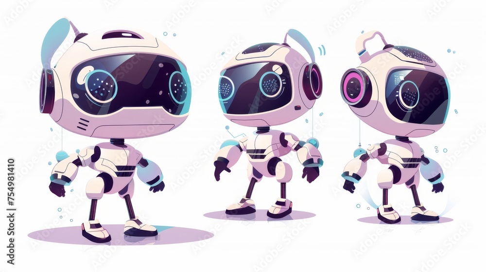 Poster a cute robot character illustrating the use of artificial intelligence in business and science. mode