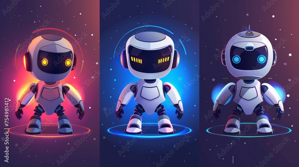 Aufkleber ai technology posters with cute robot character. science and business applications of artificial int