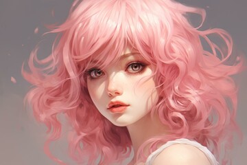 Fototapeta premium Expressive Asian pink anime girl. Woman beauty. Generate Ai