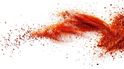 Isolated red pepper powder scatters. Modern realistic illustration of ground paprika and chili peppers.