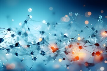 Light Blue Low Poly Network of Global Digital Connections with Glowing Effects