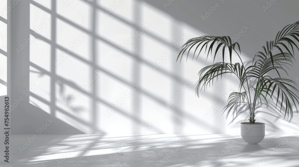 Aufkleber the background of a modern mockup is a shadow overlay effect with a sunlit window and gray shades of