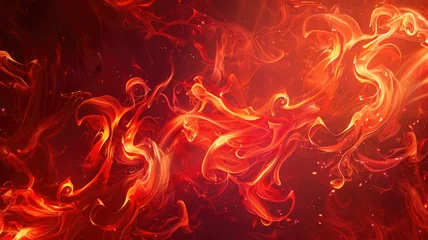 Fotobehang Vivid Red and Orange Abstract Smoke Design - Abstract smoke flows in red and orange, creating a surreal, vibrant image that signifies energy and transformation © Mickey