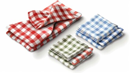 Fototapeta na wymiar Modern realistic set of 3D fabric tablecloths with gingham, plaid, striped and tartan patterns.