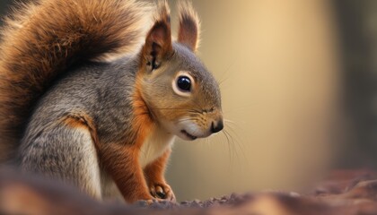  a close up of a squirrel's face with a blurry background and a blurry background behind it.