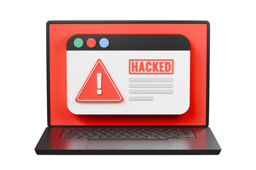 3d Laptop computer device with notification malware attack or cyber virus attack computer hacked icon symbol. Minimal cartoon icon creative on isolated white background. 3d rendering illustration.