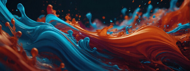 Lively color flow with vivid cerulean and vermilion hues. - obrazy, fototapety, plakaty