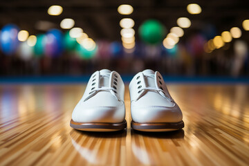 bowling shoes and ball for bowling game on the background of the playing field - Powered by Adobe