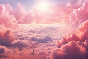 Dreamy Pink clouds fantastic. Sugar floss. Generate Ai