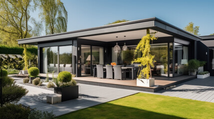 Fototapeta premium timber pool deck on modern home terrace