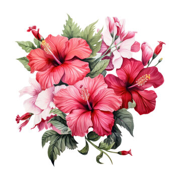 Hibiscus bouquet, bunch isolated on transparent png.