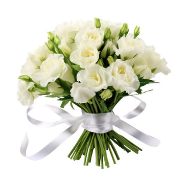 Lisianthus bouquet, bunch isolated on transparent png.